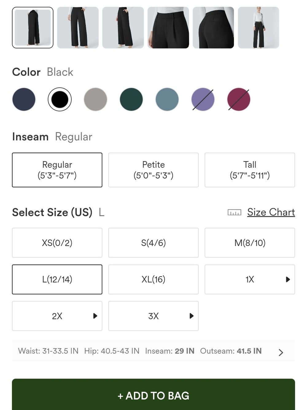 HALARA L Regular Flex High Waisted Pocket Straight Leg Crepe Work Pants Black - Picture 11 of 11